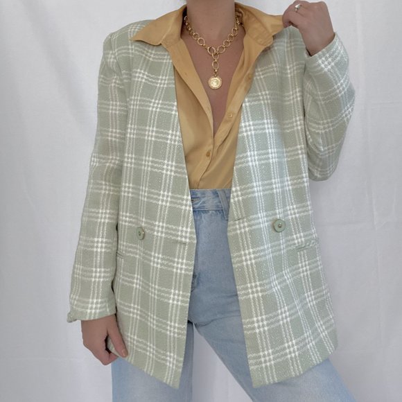 Vintage Pistachio & White Oversized Plaid Blazer - Picture 5 of 10